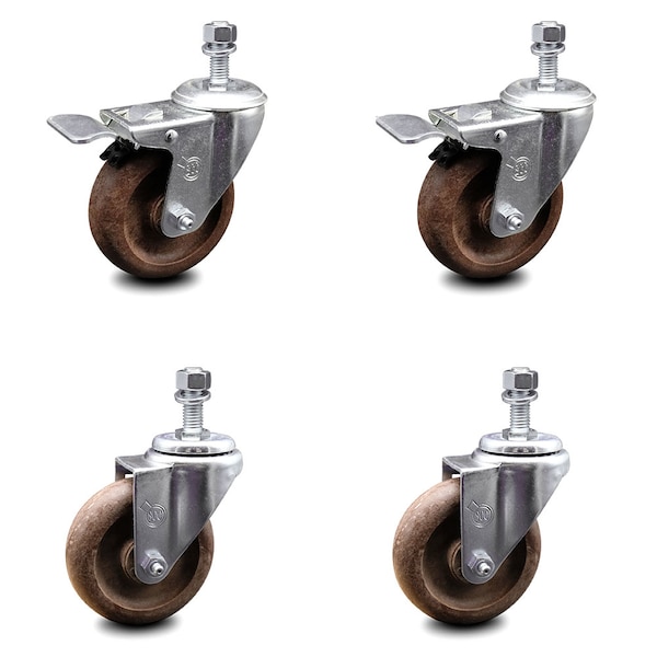 Service Caster 4 Inch High Temp Glass Filled Nylon 1/2 Inch Stem Caster Total Lock Brakes, 2PK SCC-TSTTL20S414-GFNSHT-121315-2-S-2 - main